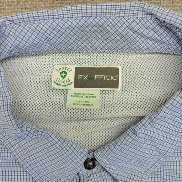 ExOfficio Button Up Shirt Men's 2XL Blue Check Long Sleeve Vented Fishing - Picture 4 of 8